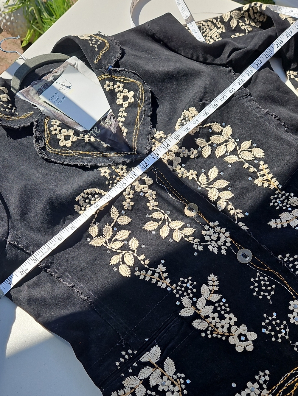 Black Embroidered Cotton Floral Blazer Jacket 0025 - Picture 13 of 16